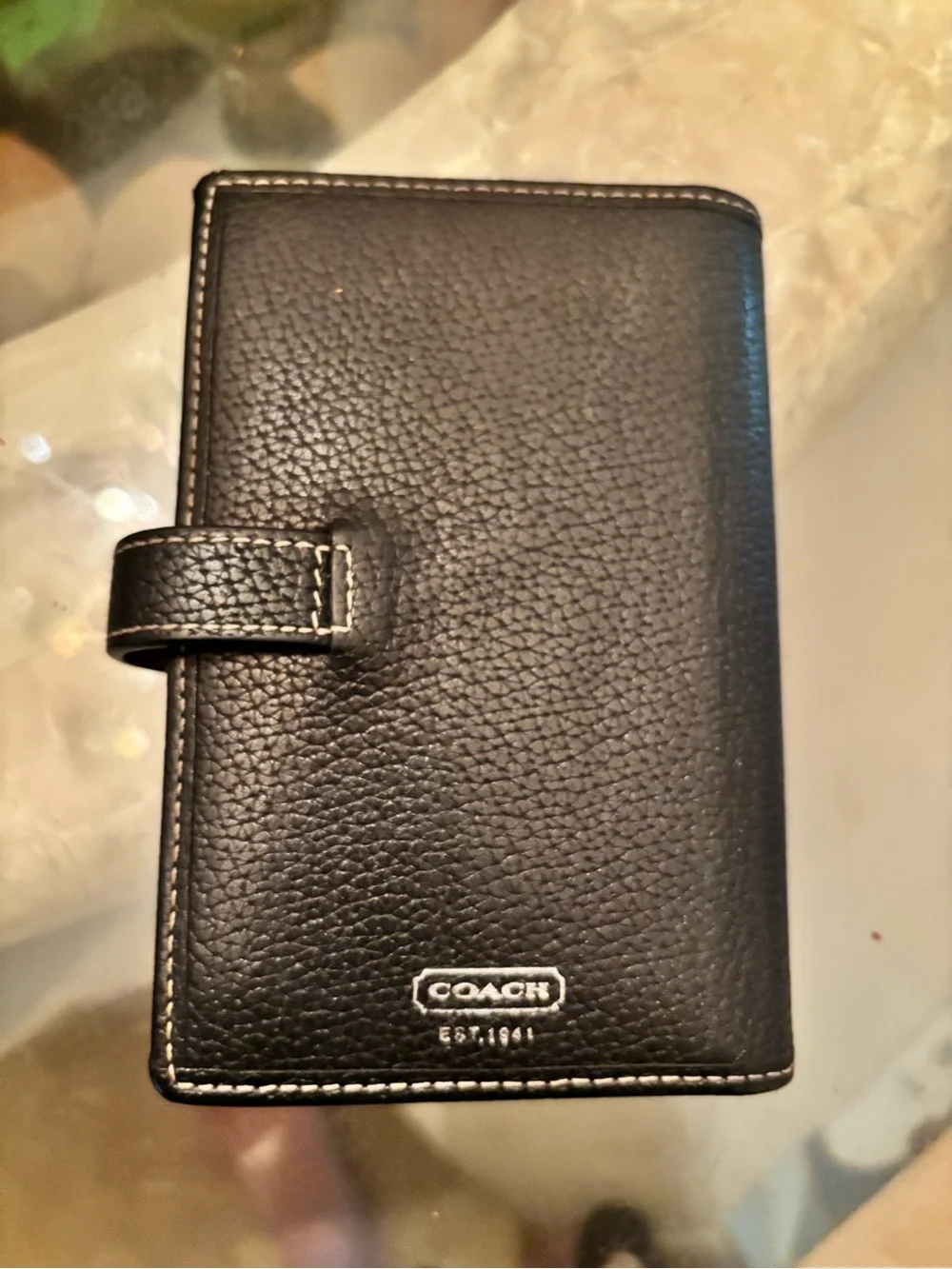 Coach Pebbled Black Leather Snap Organizer w/ pen